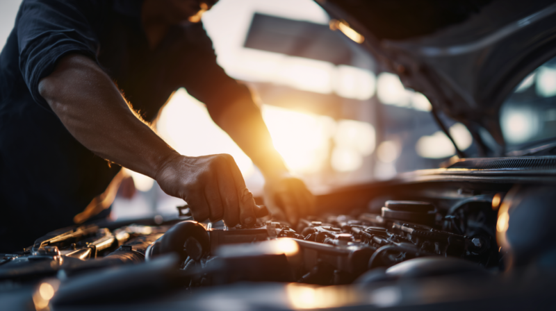 A_professional_Asian_mechanic_carefully_inspectin