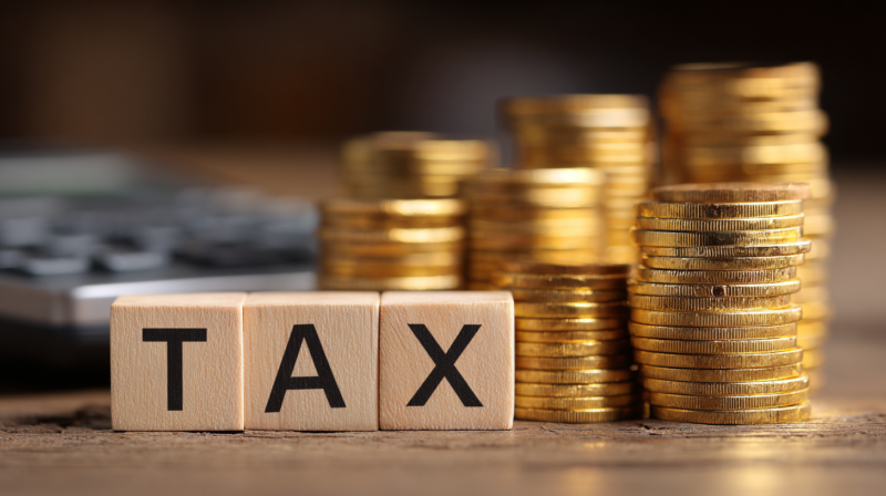 tax_on_wooden_block_on_stacked_gold_coins